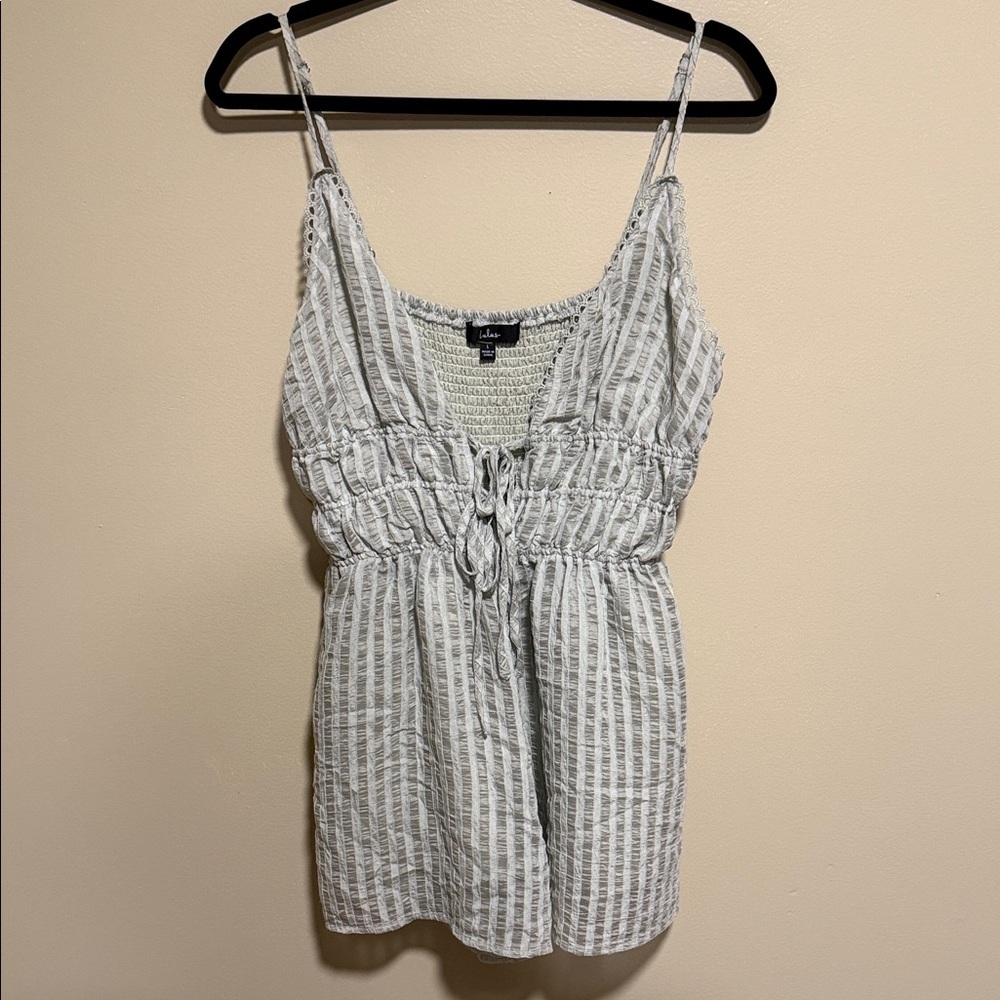 LULUS Feel Inspired Sage Green Striped Sleeveless Romper size large size large - Picture 2 of 7